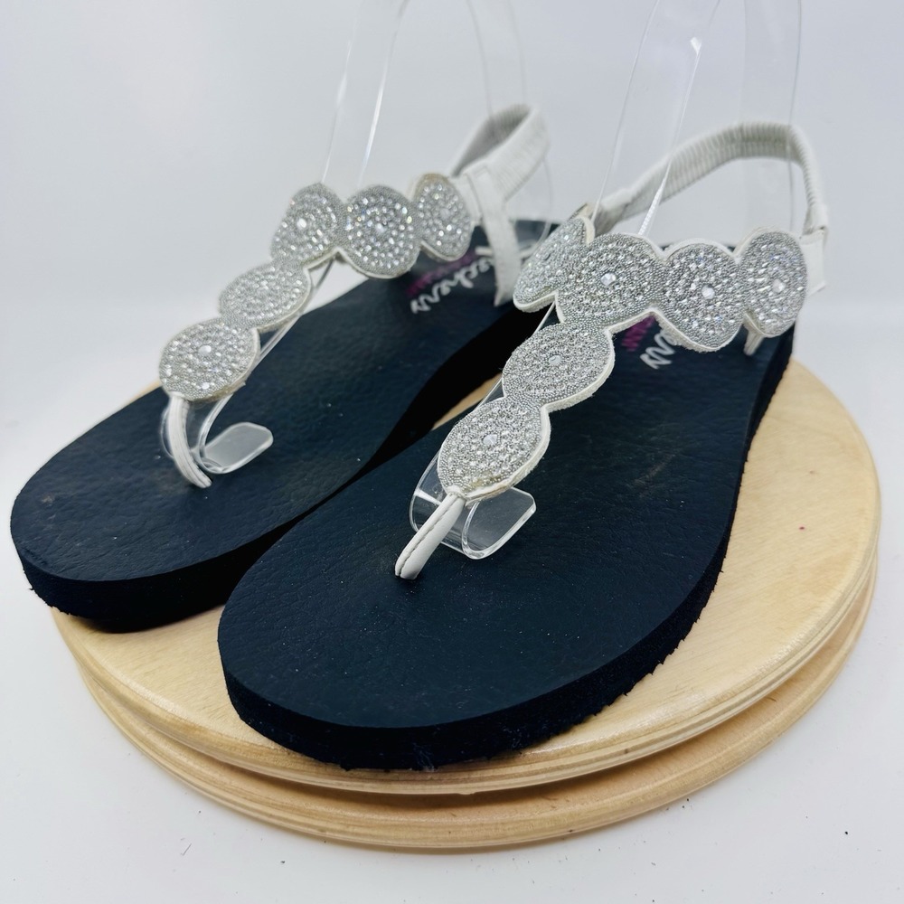 Skechers Meditation Stars Sparkle Shoes Womens 10 White Thong Sandals